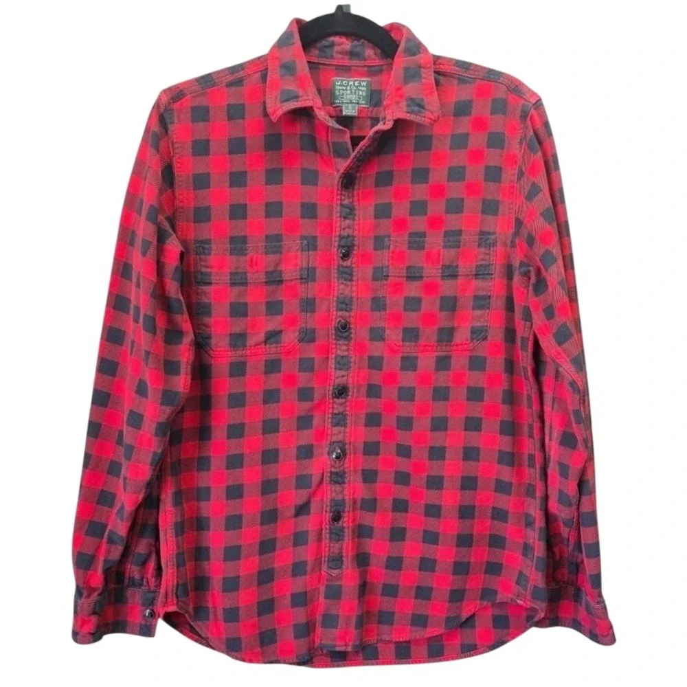 J. Crew Sporting goods Buffalo Plaid Shirt S Red Black Flannel Cabin Core